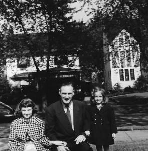 My sister Marilyn and me with my Dad outside of Grandma and Grandpa's house, 